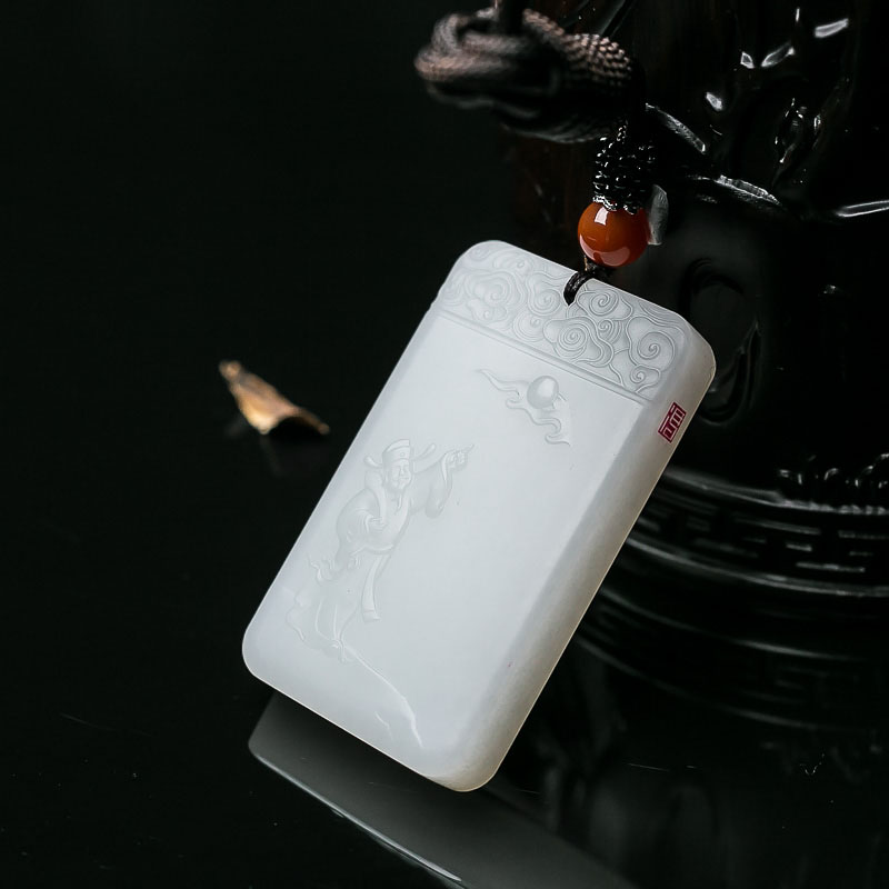 和田羊脂白玉指日高升吊坠-红掌柜