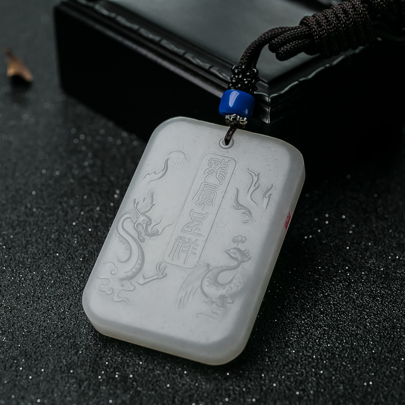 山料和田白玉龙凤呈祥吊坠-红掌柜