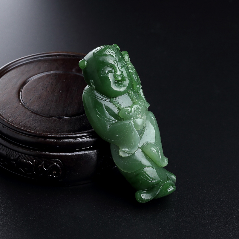 碧玉送财童子手把件 - 红掌柜