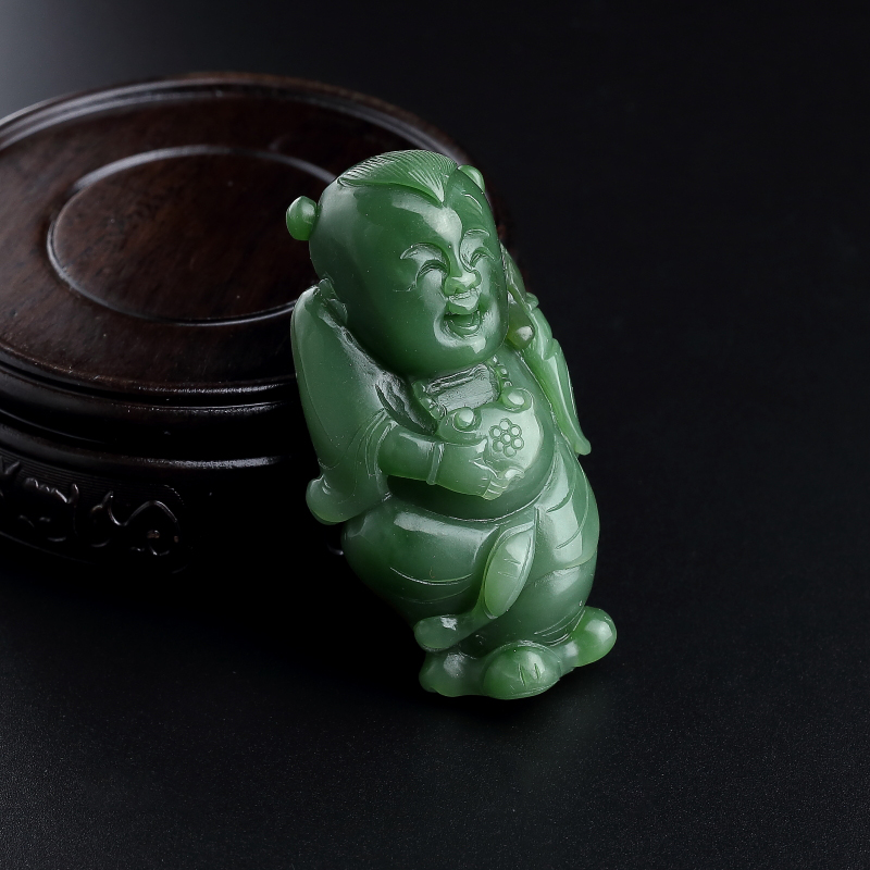 碧玉送财童子手把件 - 红掌柜