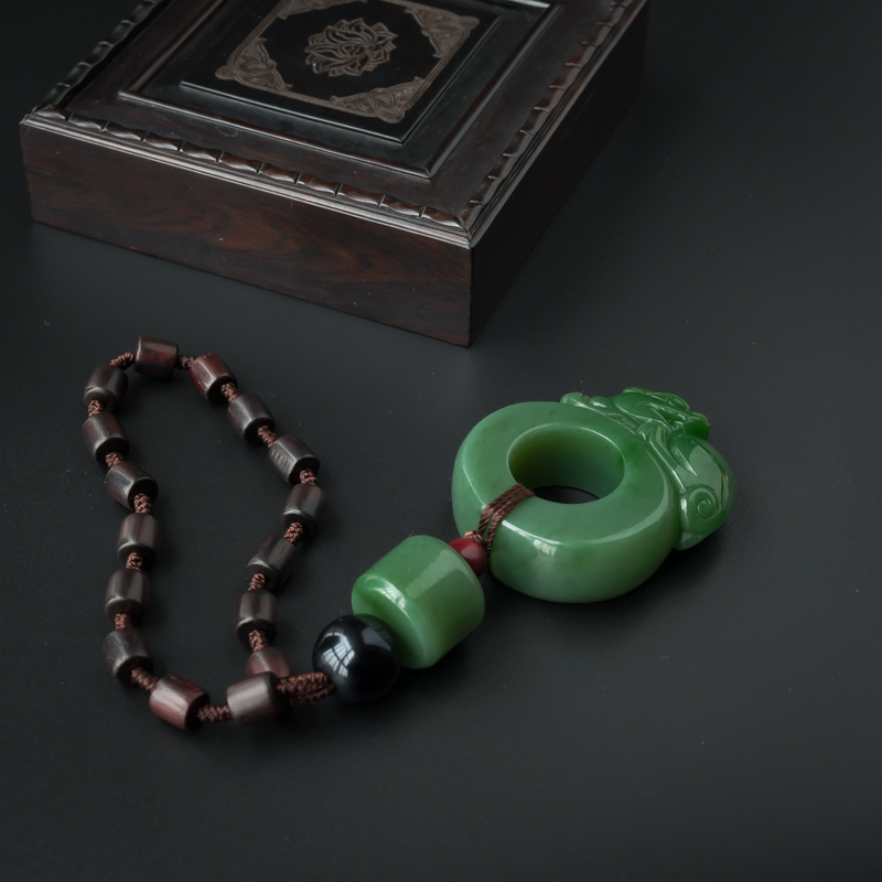 和田碧玉鸭蛋青色麒麟手把件 - 红掌柜