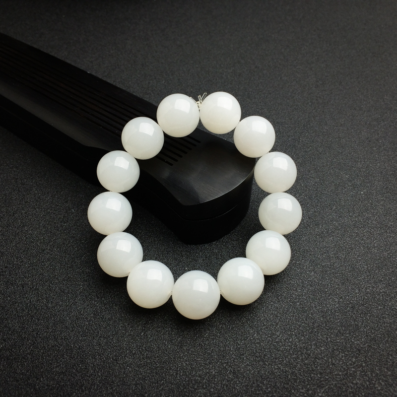 天然15.5mm山料和田白玉手串 - 红掌柜
