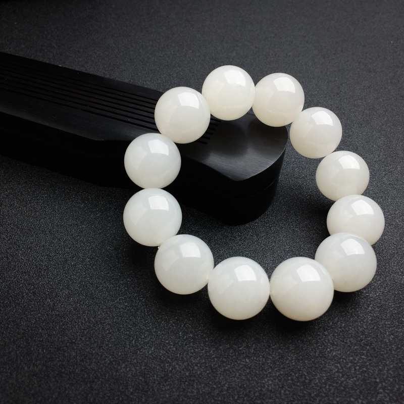 18.5mm山料和田白玉手串 - 红掌柜