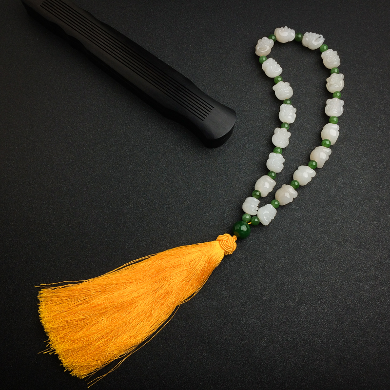 俄罗斯天然山料和田白玉十八罗汉手持 - 红掌柜