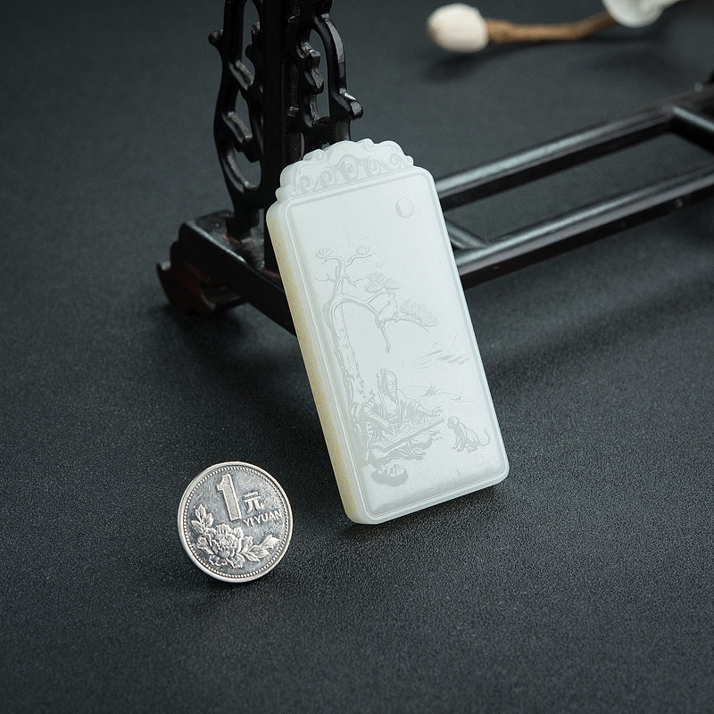 天然和田玉湖光山色吊坠 - 红掌柜