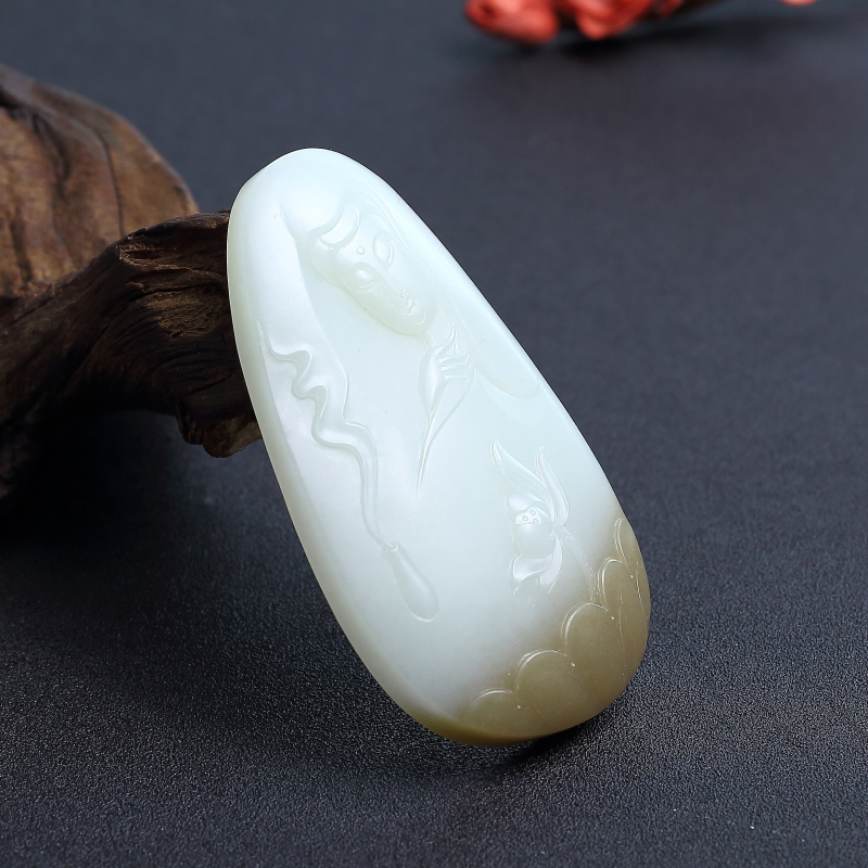 俏色和田玉山料观音吊坠 - 红掌柜