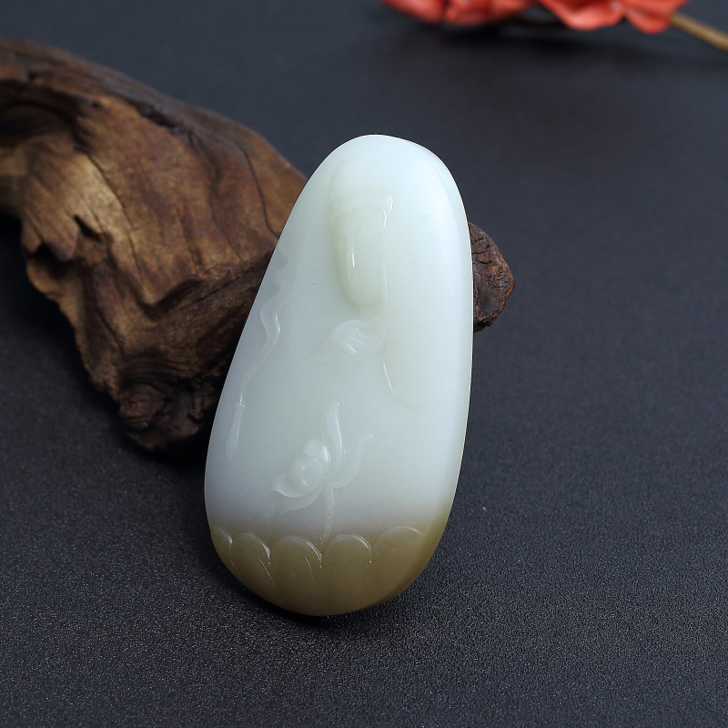 和田玉山料观音吊坠 - 红掌柜