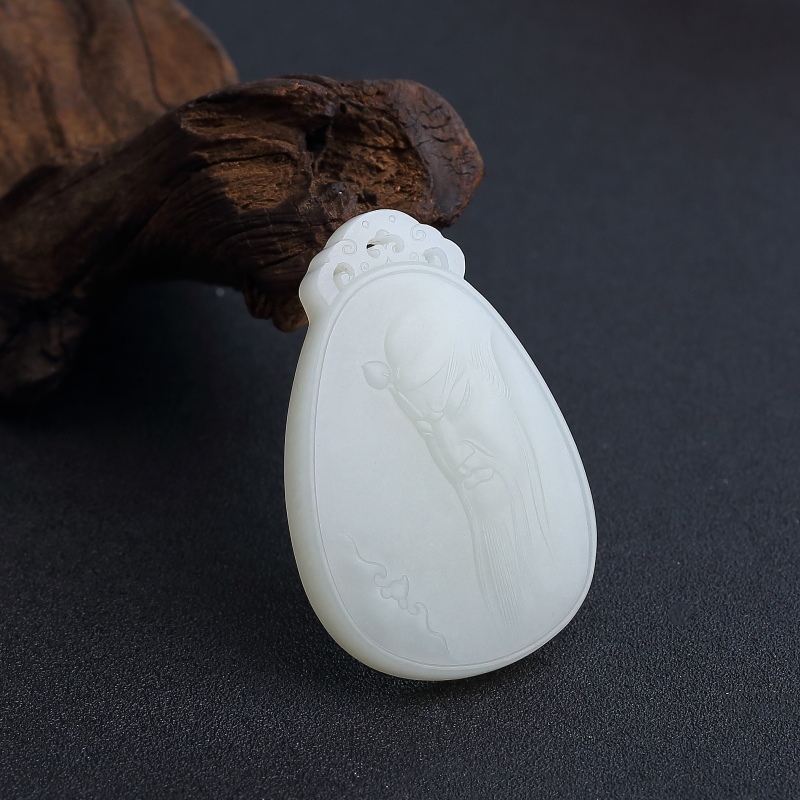 青白玉山料关公吊坠 - 红掌柜