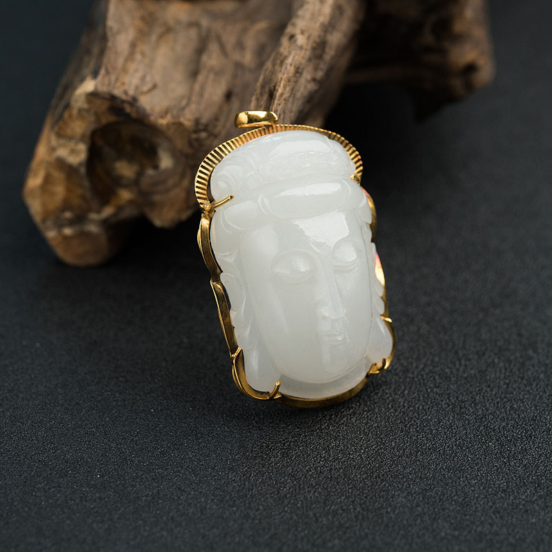 青海天然和田白玉观音吊坠 - 红掌柜