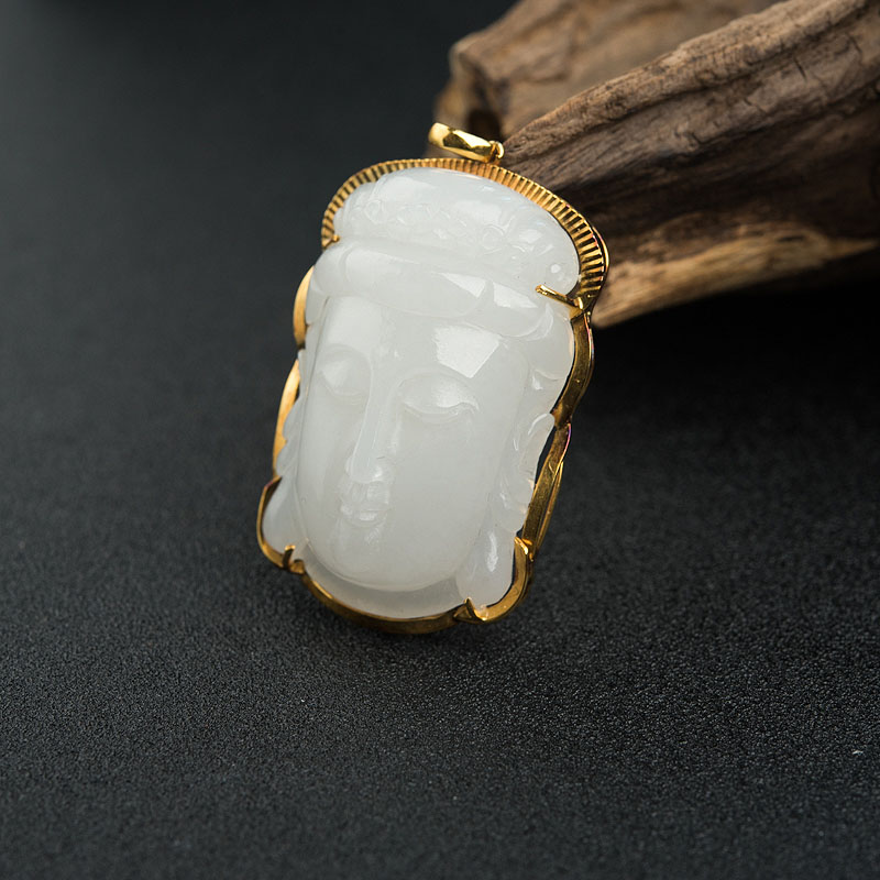 天然和田白玉观音吊坠 - 红掌柜