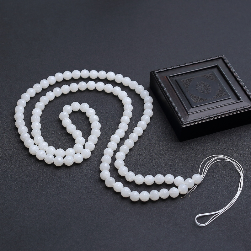 俄料白玉山料莲花108佛珠-红掌柜