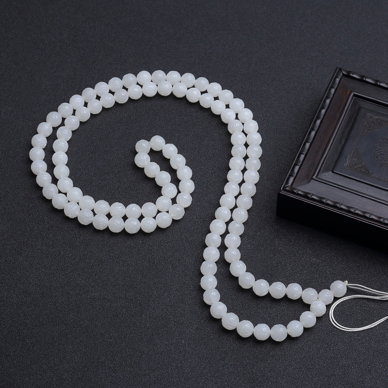 俄料白玉山料莲花108佛珠-红掌柜