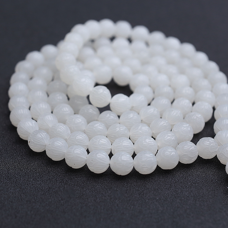 天然白玉山料莲花108佛珠-红掌柜