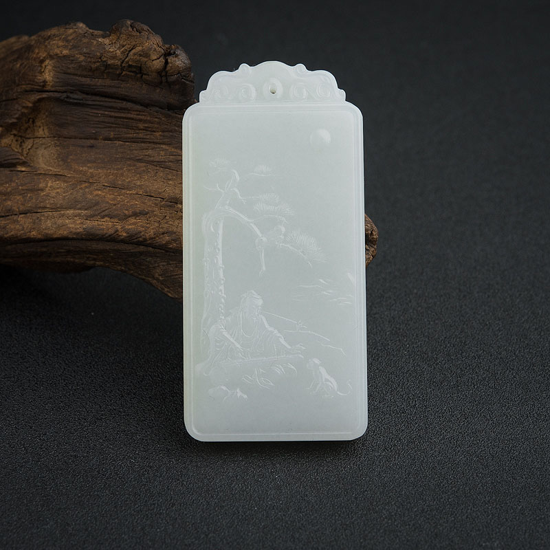 俄料青白玉湖光山色吊坠-红掌柜