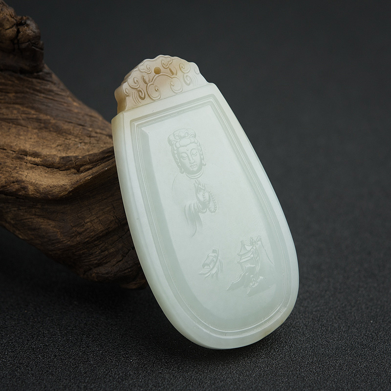 俄料俏色和田玉山料吊坠-红掌柜