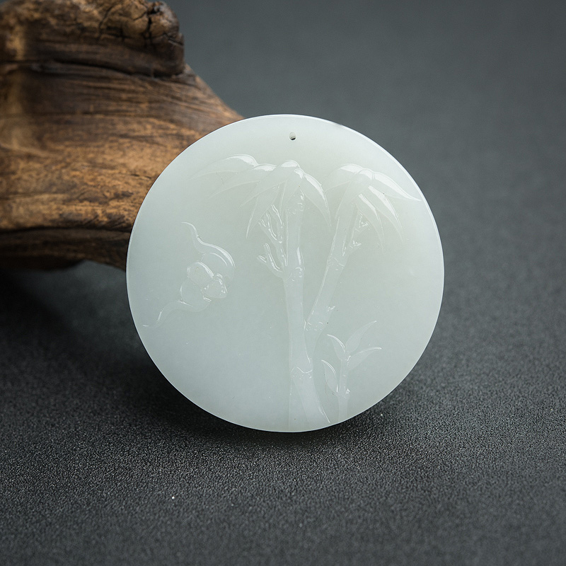 白玉山料梅兰竹菊圆牌吊坠-红掌柜