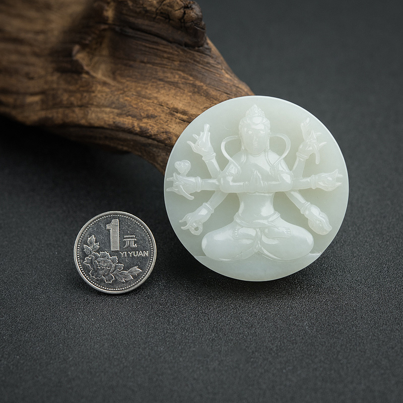 天然和田青白玉观音吊坠 - 红掌柜