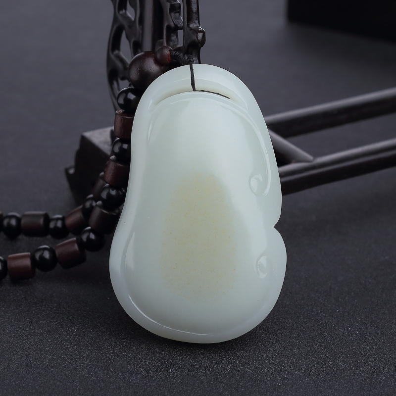 俄料天然青白玉山料如意手把件-红掌柜