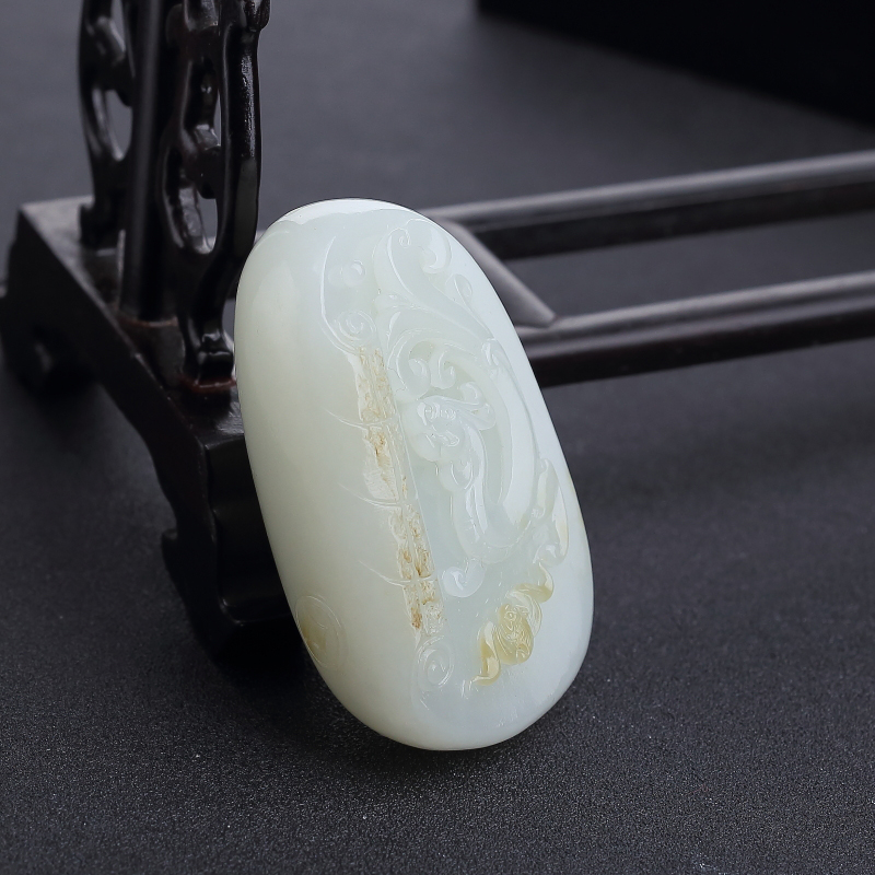 俄料青白玉山料仿古龙吊坠-红掌柜