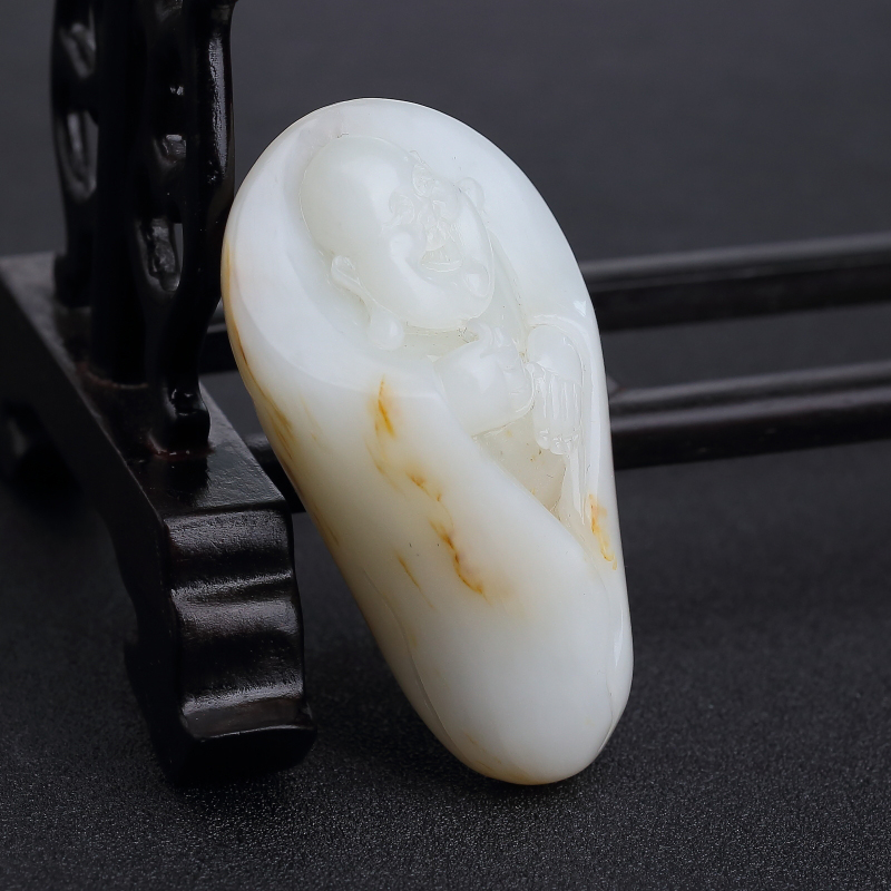 俄料白玉山料弥勒佛吊坠-红掌柜