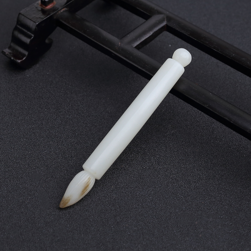 天然白玉山料毛笔吊坠-红掌柜