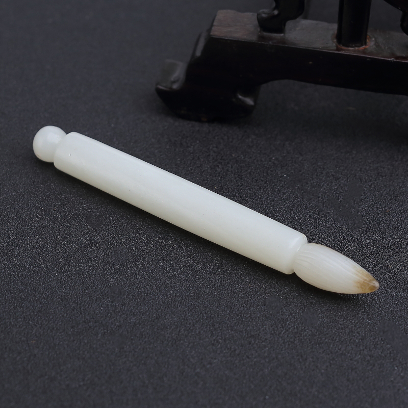 俄料天然白玉毛笔吊坠-红掌柜