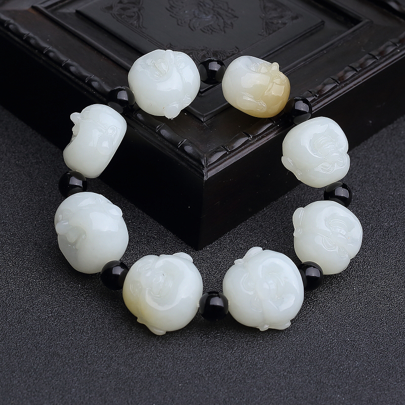 俄料天然白玉山料佛头手串-红掌柜