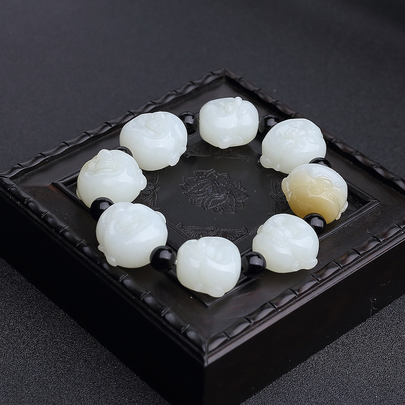 俄料天然白玉佛头手串-红掌柜