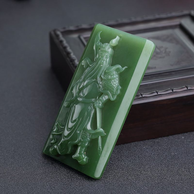 碧玉山料关公牌吊坠-红掌柜