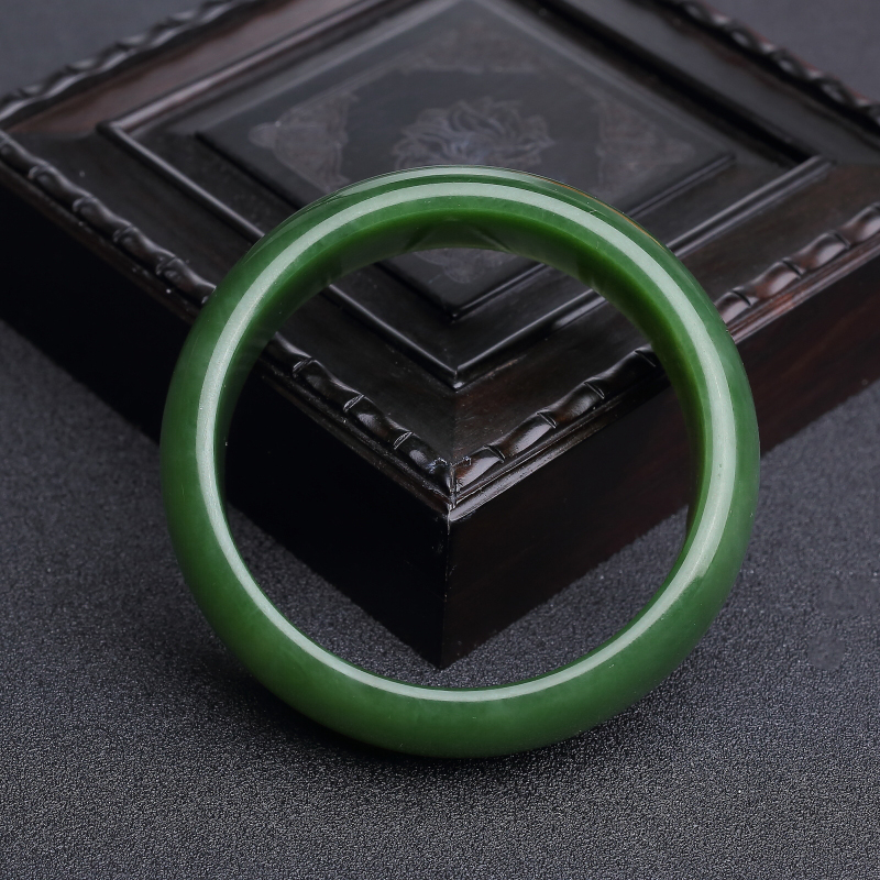 57.5#俄料碧玉山料扁镯-红掌柜