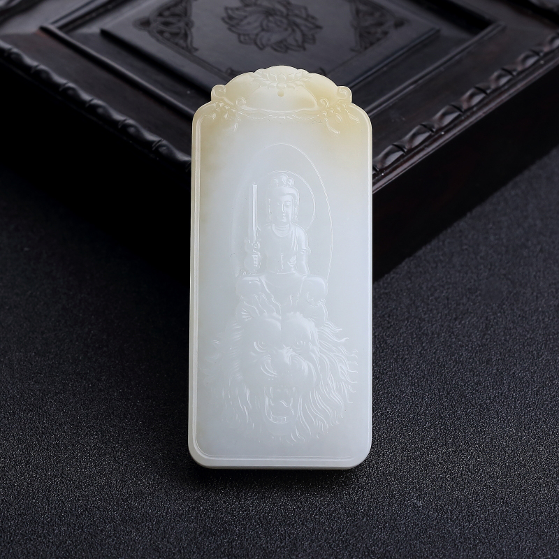 俄料天然白玉山料文殊菩萨吊坠-红掌柜