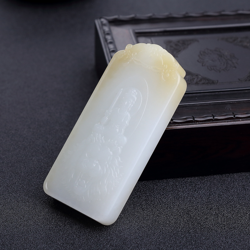 天然白玉山料文殊菩萨吊坠-红掌柜