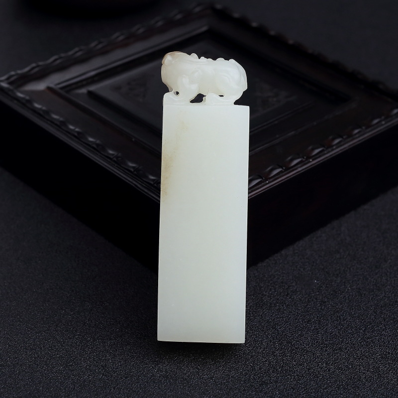 俄料天然白玉貔貅印章-红掌柜