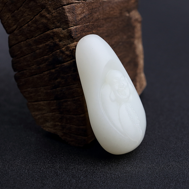 俄料白玉山料弥勒佛吊坠-红掌柜