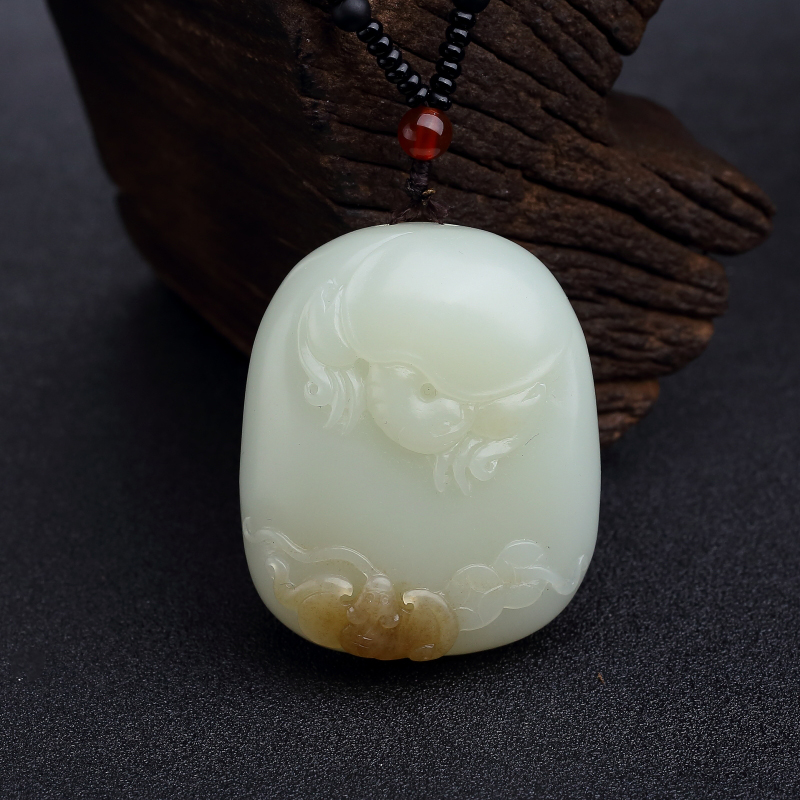 俄料天然俏色和田玉山料富贵吊坠-红掌柜