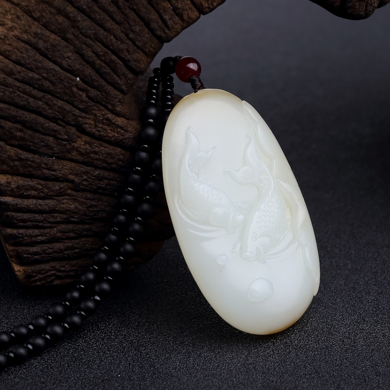 俄料白玉山料年年有余吊坠-红掌柜