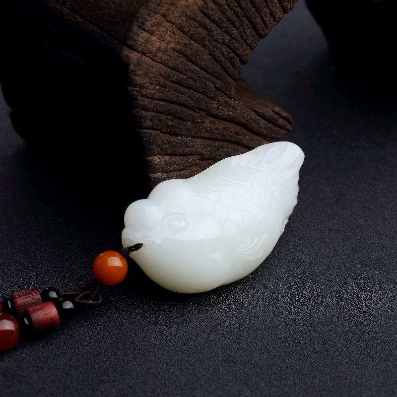 俄料白玉山料年年有余手把件-红掌柜