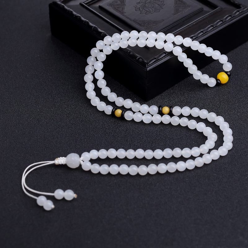 天然白玉山料108佛珠-红掌柜