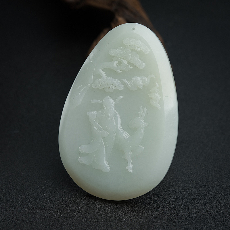 俄料青白玉福禄寿手把件-红掌柜