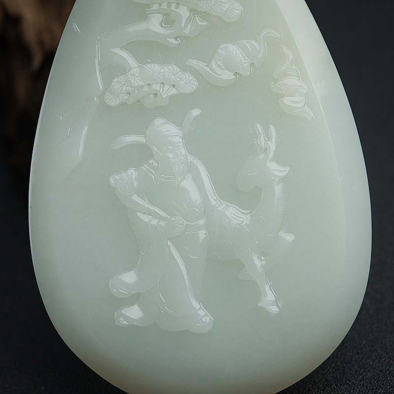 天然青白玉福禄寿手把件-红掌柜