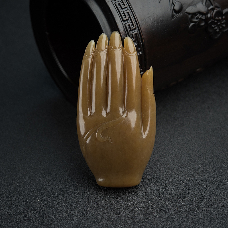 俄料山料和田玉心中有佛手把件-红掌柜