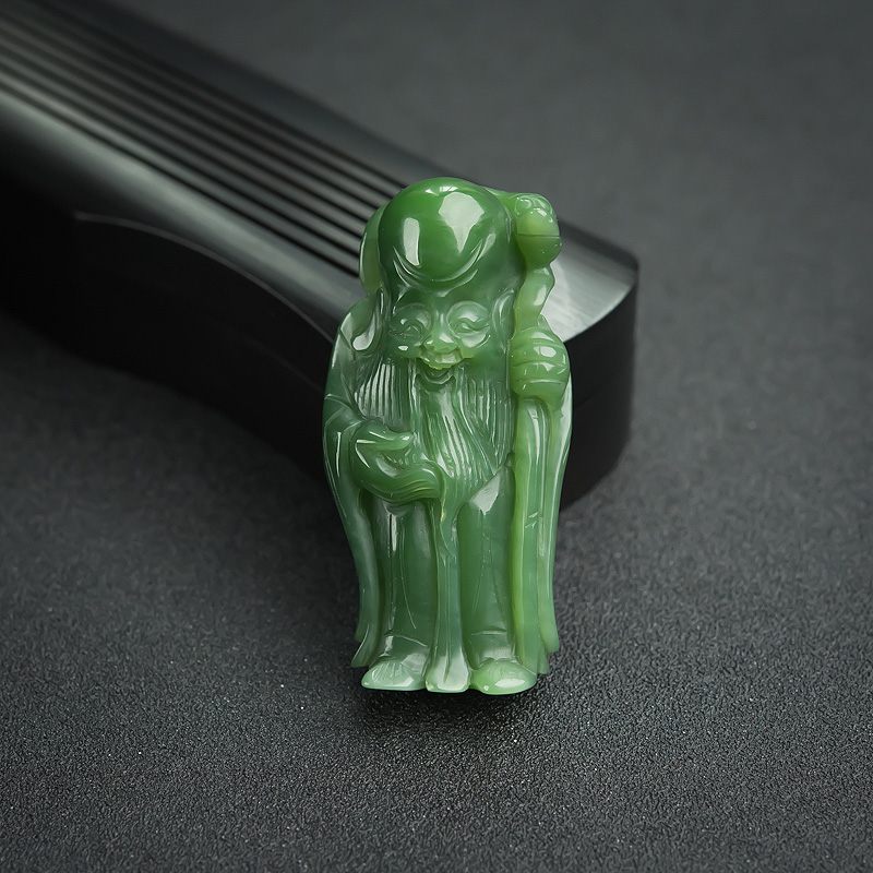 俄料碧玉山料寿公吊坠-红掌柜