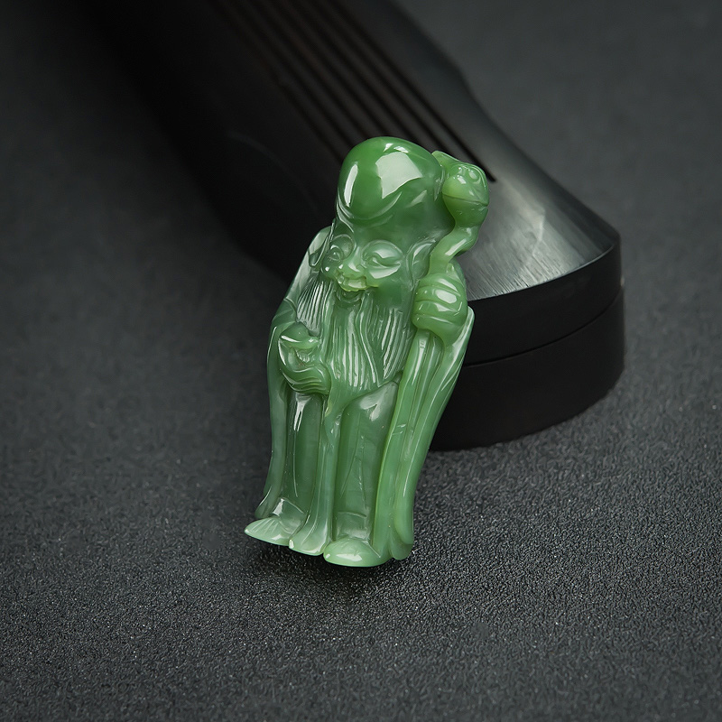 天然俄料碧玉山料寿公吊坠-红掌柜