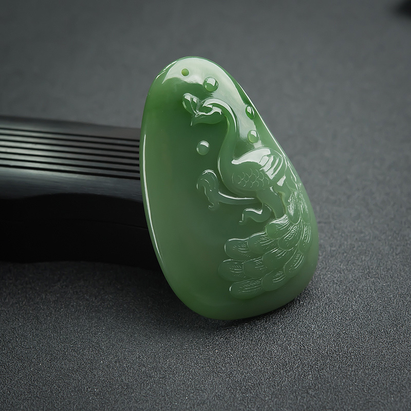 俄料山料碧玉孔雀吊坠-红掌柜