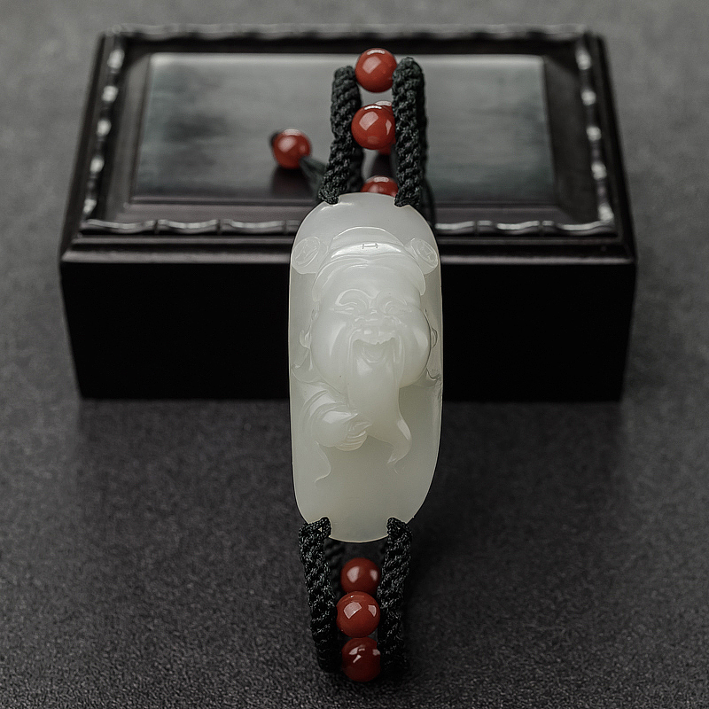 天然白玉山料财神手链-红掌柜