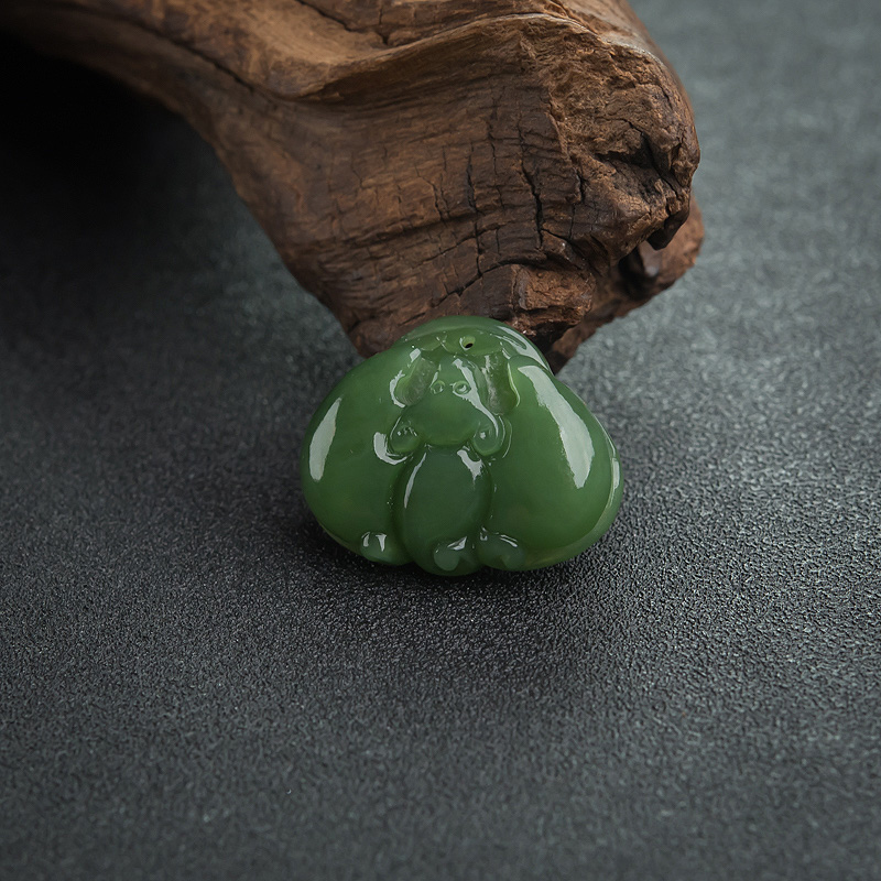 俄罗斯山料和田碧玉福在眼前吊坠-红掌柜