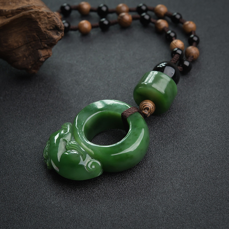 俄罗斯和田碧玉貔貅手把件-红掌柜