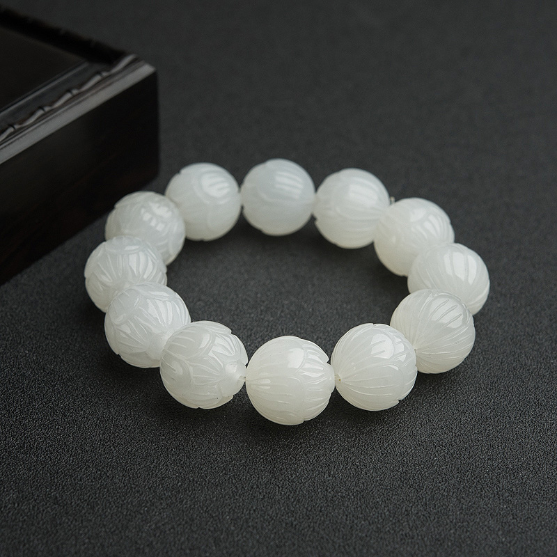 山料和田白玉莲花珠单圈手串-红掌柜