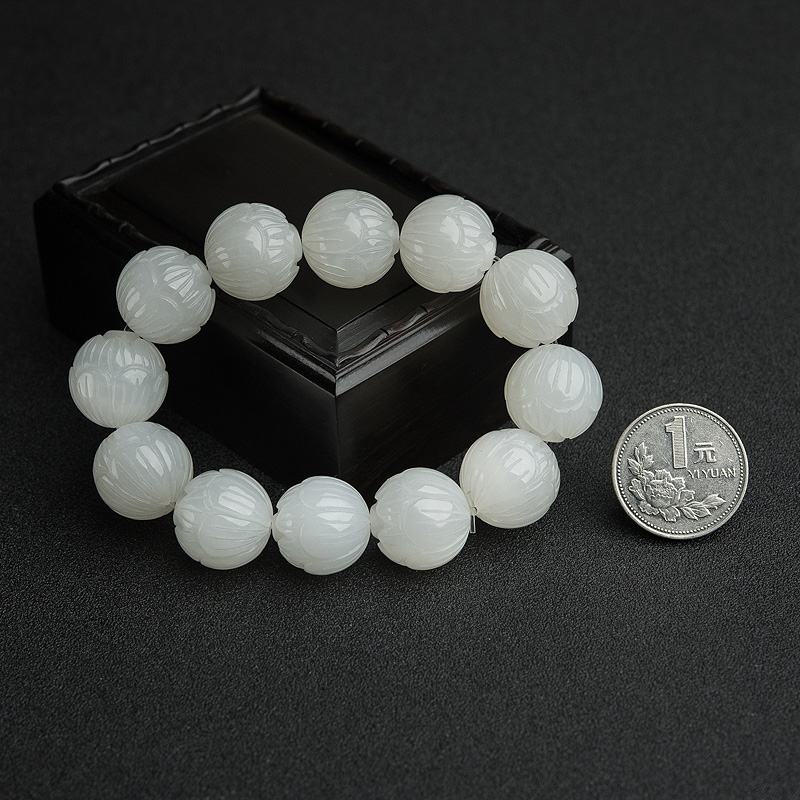 和田白玉莲花珠手串-红掌柜