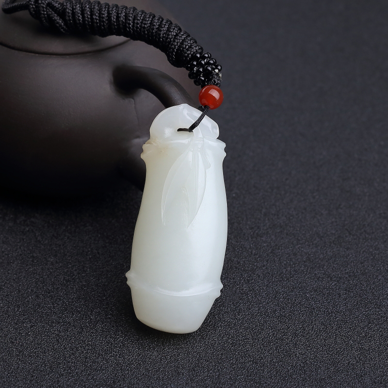 山料和田白玉竹节吊坠-红掌柜